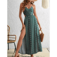 thumbnail image 4 of Vestido de Verano para Mujer, , con Escote en V, Estampado Floral, Estilo Tropical, con Abertura Lateral para Playa Verde S, 4 of 10
