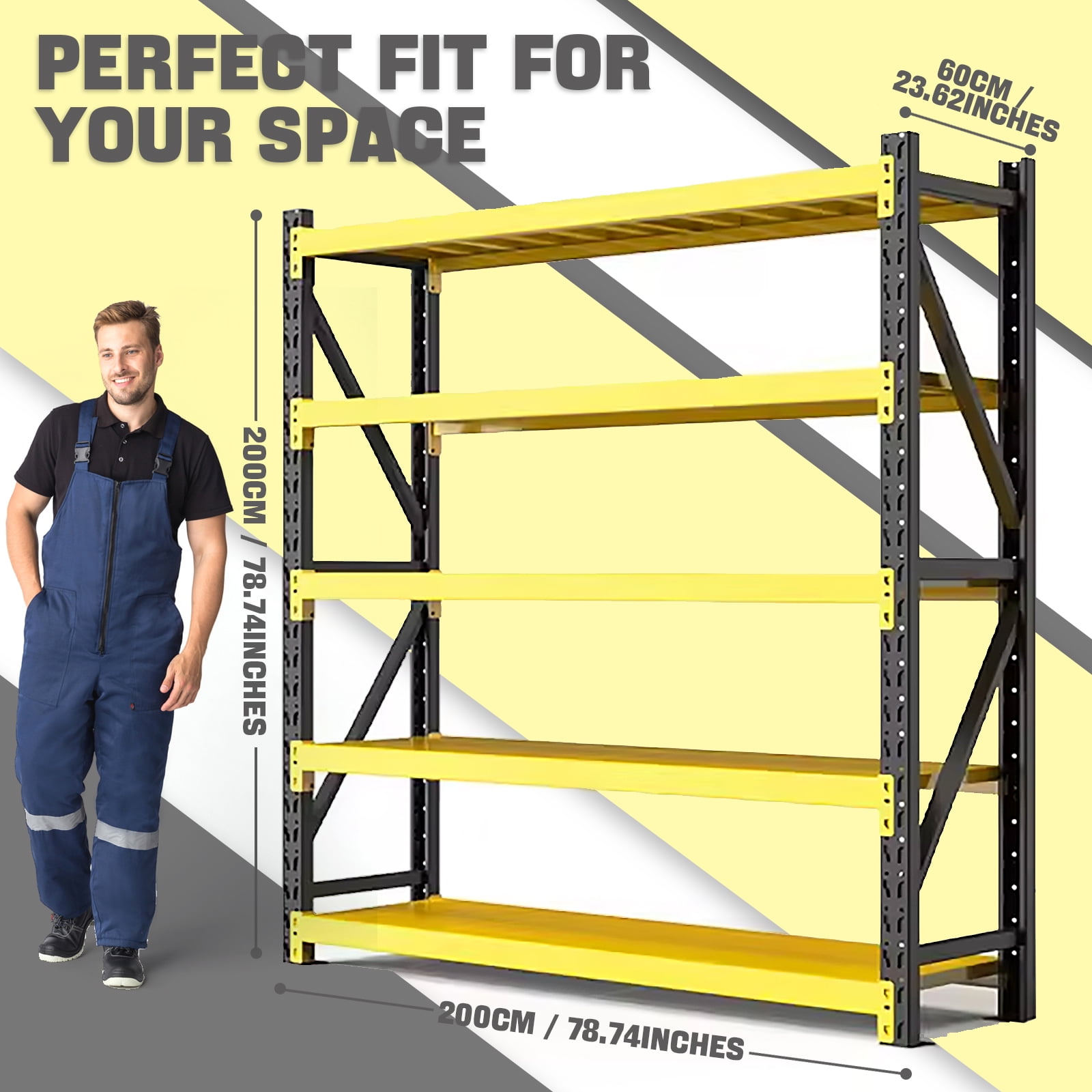 Heavy Duty Storage Rack Shelving Unit, 4-Tier Industrial Warehouse Shelf, Available in Blue-Orange, Yellow, Black (Yellow and Black, W78.74*D23.62*H78.74)