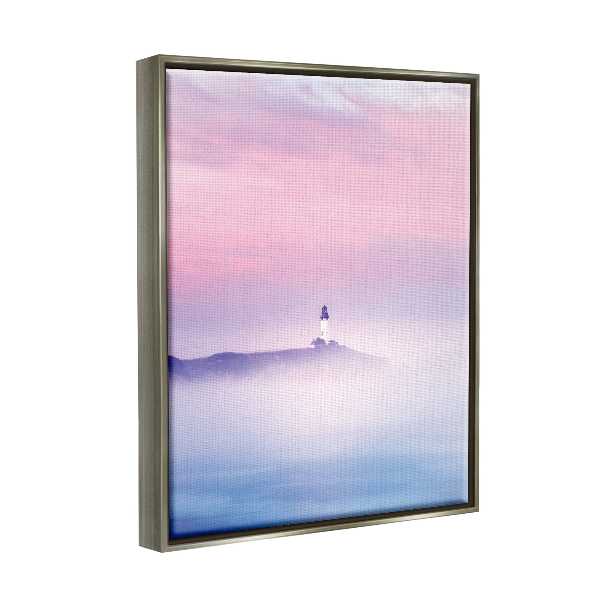 Stupell Industries Foggy Pink & Purple Lighthouse Sky Coastal Photography Gray Floater Framed Art Print Wall Art