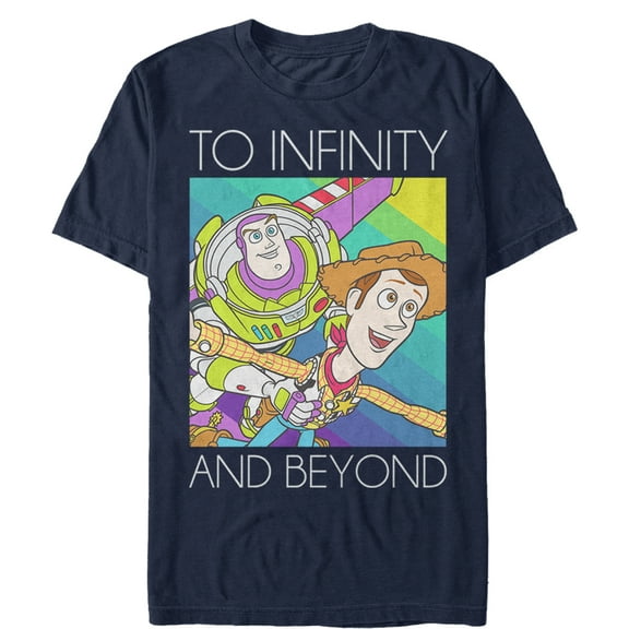 Men's Toy Story Infinity and Beyond Rainbow Graphic Tee Navy Blue X Large