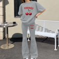 thumbnail image 5 of CPNG Girls Cherry Print Outfits Round Neck Short Sleeved T Shirts and Matching Flare Pants 2 Pieces Casual Cute Sweatsuits Set, 5 of 5
