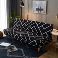 thumbnail image 2 of Funda de sofá plegable geométrica negra, fundas de sofá de LICRA elásticas, fundas de asiento doble para sala de estar, estampado geométrico, 2 of 5