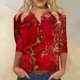 thumbnail image 1 of ICHUANYI Clearance Women's Casual 3/4 Sleeve Printed Round Neck Buttoned Basic Tunic Tops T-shirts Blouses(Red, S) ICHUANYI WER2023081404749, 1 of 4