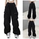 thumbnail image 3 of Pantalones casuales de pierna ancha para mujer, pantalones cargo informales sueltos con cordón y bolsillos grandes laterales con puños ceñidos, color negro M, 3 of 12
