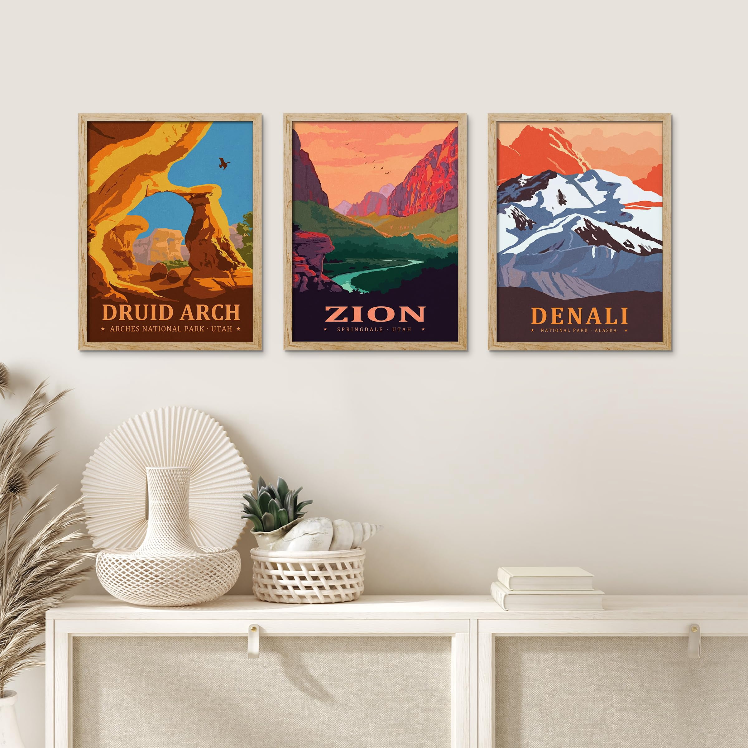 PixonSign Framed Canvas Print Wall Art Set - Zion and Denali