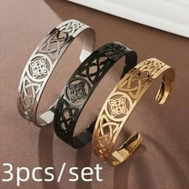 3pcs Stainless Steel Celtic Knot Bracelet Silvery Cuff Bracelet Hollow Classic Elegant Symbol European and American Amulet Women Men Gift,-3pcs/set