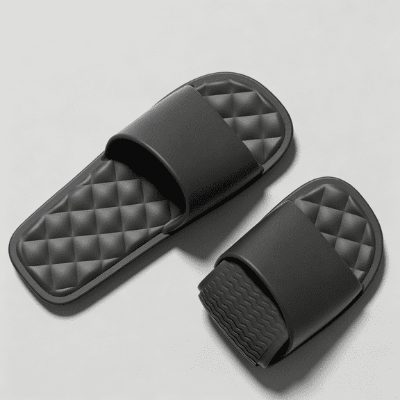 pwidon Mens Slides Sandals Diamond Grid Cushioned Soft EVA Non Slip Open Toe Bathroom Shower Indoor House Slipper Black 40