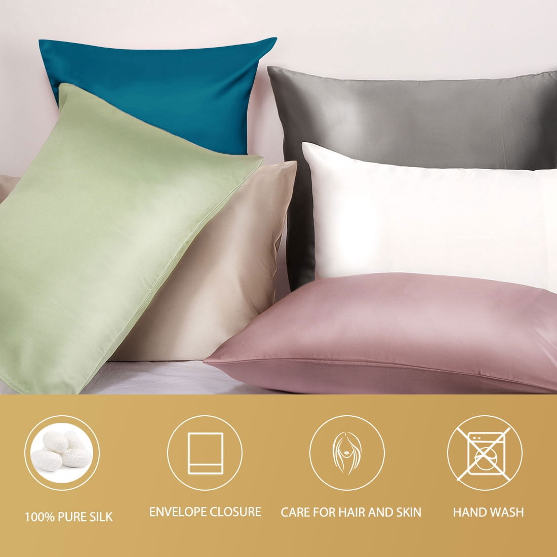 PiccoCasa 25 Momme Silk Pillowcase for Hair And Skin With Gift Box With Envelope Closure King Peacock Blue