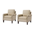 thumbnail image 2 of Tina's Home Mid-century Modern Genuine Leather Accent Armchairs Set of 2 with Unique Arm Design, Nailhead Trim & Loose Cushion, Living Room / Bedroom Chair, Beige, Assembly Required, 2 of 8