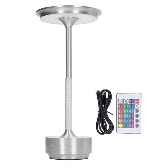 Lámpara de mesa LED recargable, 16 colores, portátil, moderna, de metal, RGB, con control remoto, para sala de estar, oficina, color plateado