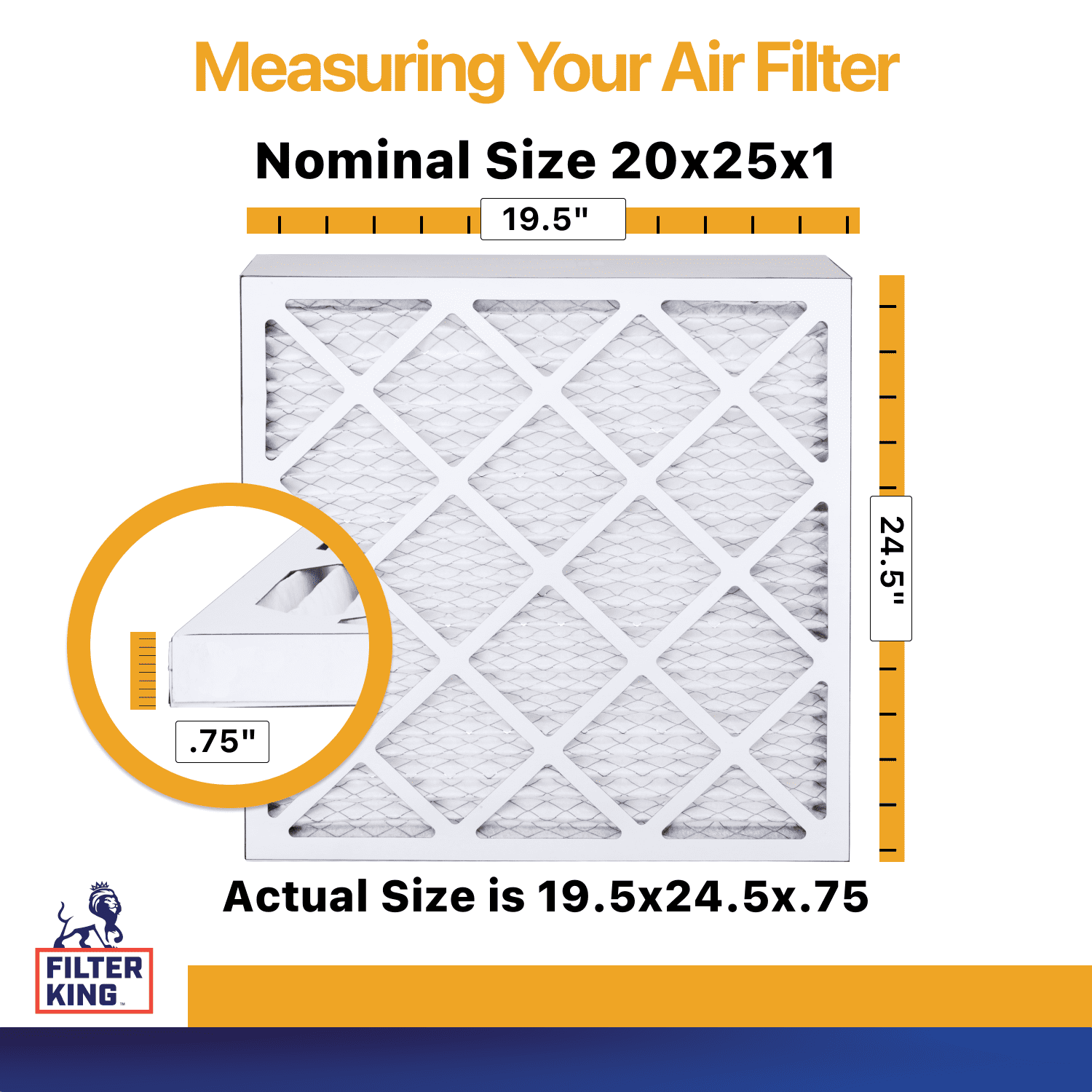 Filter King 20x25x1 Air Filter | 6-PACK | MERV 13 HVAC Pleated A/C Furnace Filters | MADE IN USA | Actual Size: 19.5 x 24.5 x .75"