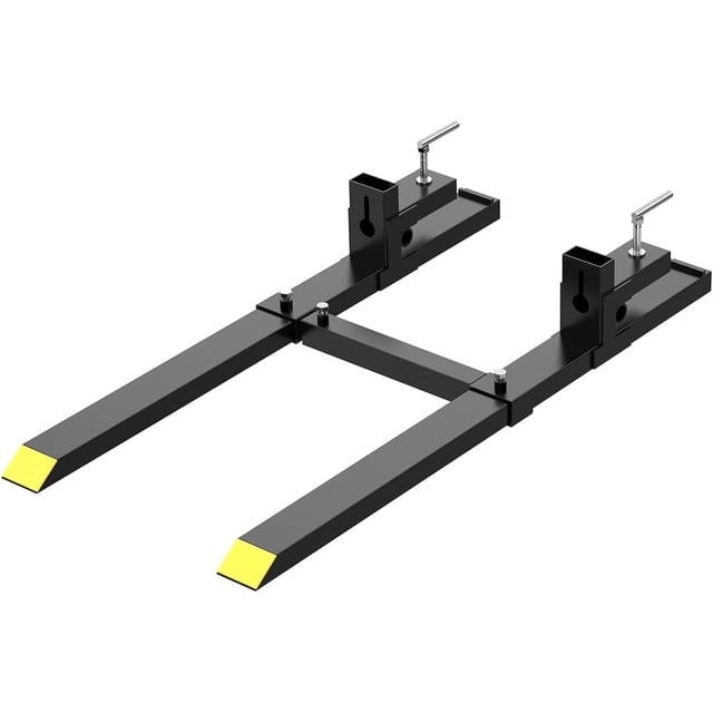 OUYAWEI 43IN Clamp on Pallet Forks, Heavy Duty Fork Rack with Adjustable Stabilizer Bar for Loader Bucket Skidsteer Tractor