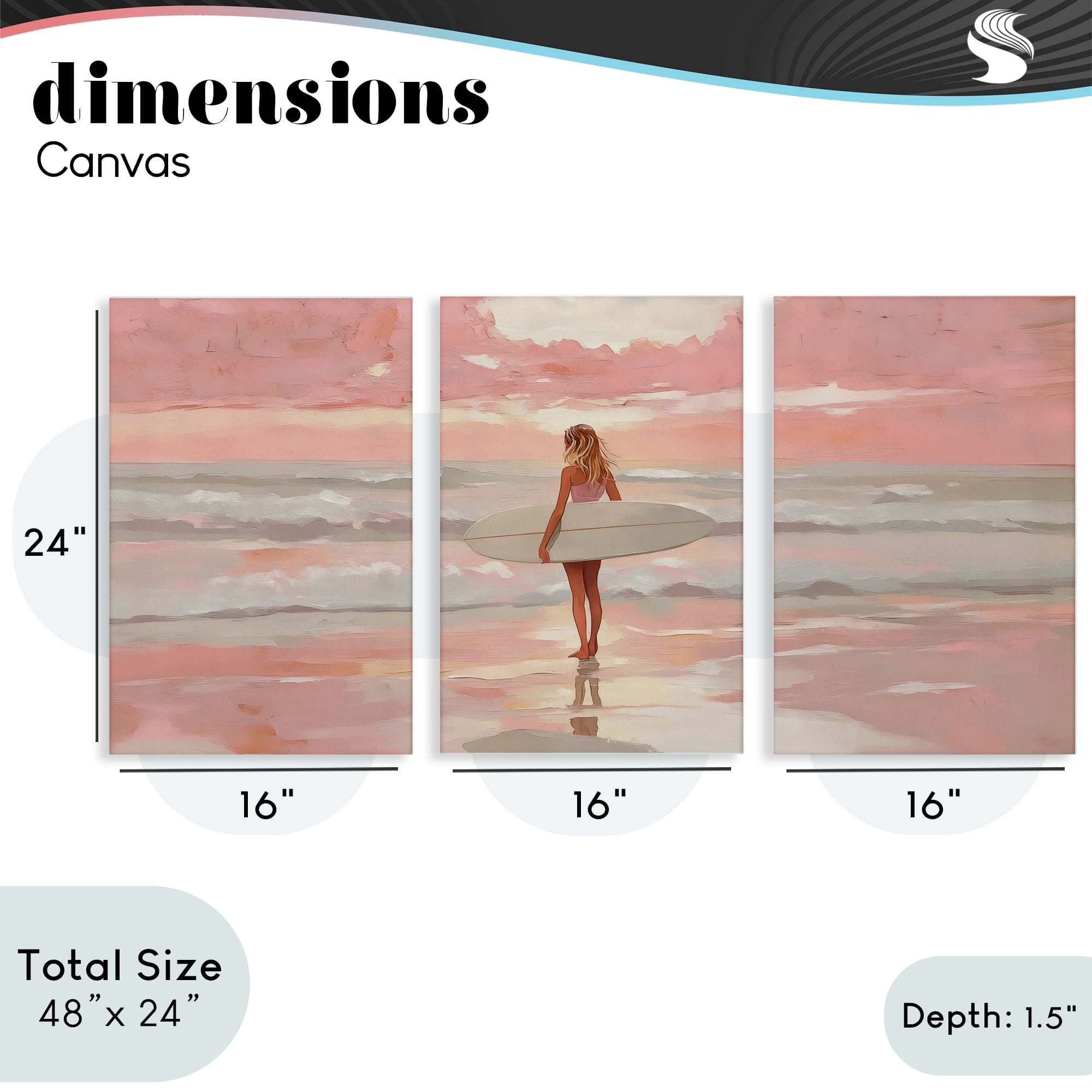 Stupell Industries Pink Sky Surfer Sunrise 3 Piece Canvas Wall Art Set, design by LSR Design Studio