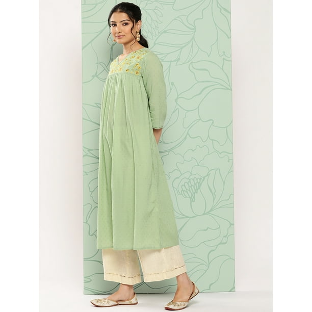 Janasya Indian Women's Sage Green Dobby Cotton Solid Empire Kurta - Walmart  Business Supplies