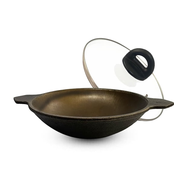 Super Smooth Black Cast Iron Appam Pan With Glass Lid | 22 Cm, 8.7 Inch, 0.5 Liter, 1.9 Kg | Gas Compatible | Pre-seasoned, 100% Toxin-free | Naturally Non-stick