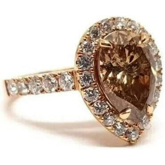 Gems Jewels 925 Sterling Silver 2.25 Ct Pear Cut Brown Diamond Christmas Wedding Engagement Thanksgiving Halo Ring For Women's 14K Rose Gold Plated-6