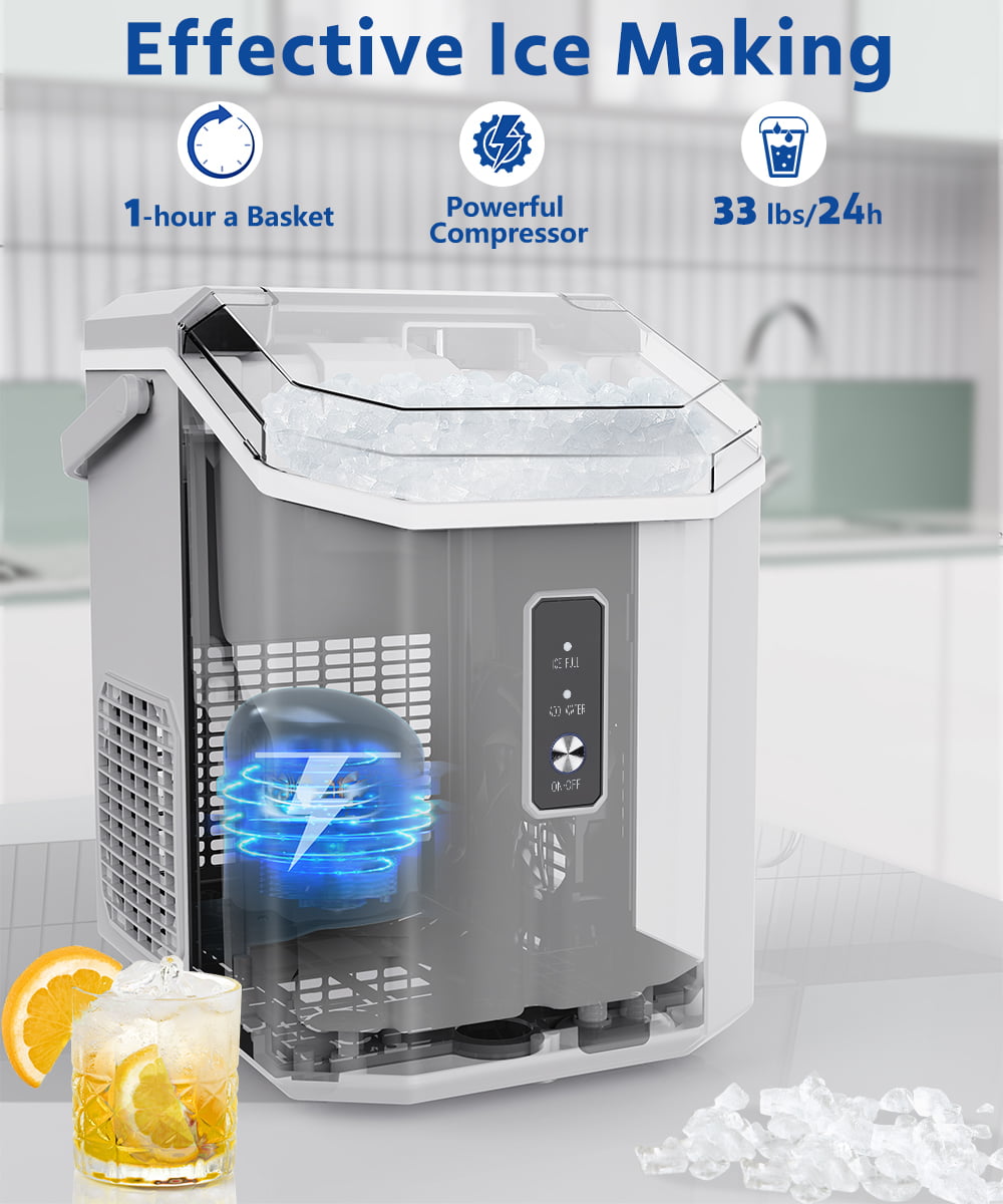  Kndko Nugget Ice Maker Countertop,33lbs/Day, Pellet ice Maker,a  Basket in 1.5 Hour, Self-Cleaning, One-Click Design, Compact Crushed Ice  Maker with Chewy Ice for Home Bar Party : Appliances