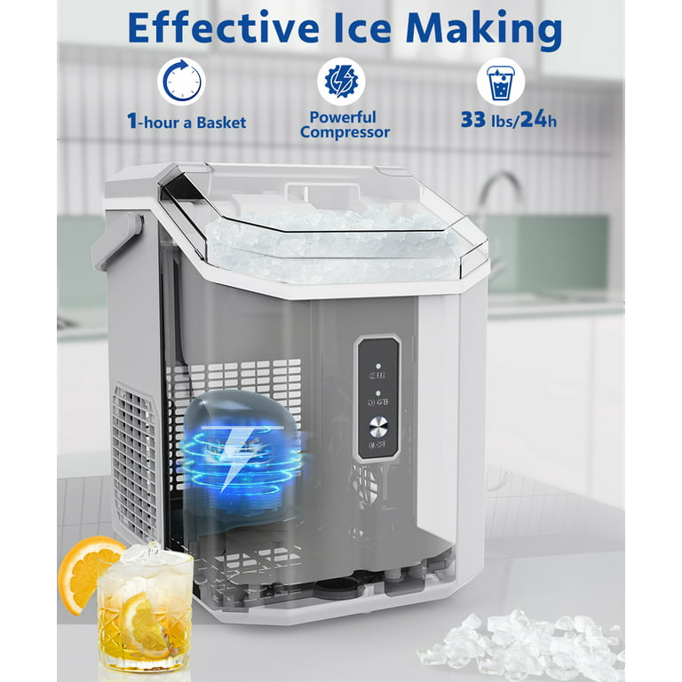Kndko 33lbs Chewable Nugget Ice Maker with Crushed Ice, Ready in 7 Mins, Sonic  Ice Machine with Handle, White 