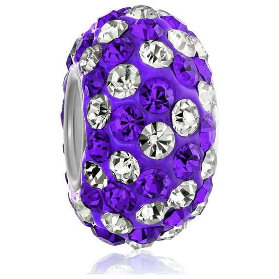 Bling Jewelry Womens Solid Stripe Pave Crystal Bead Charm for European Bracelet Sterling Silver Core
