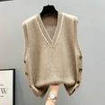 thumbnail image 2 of RMGVDSD Women's Sweater Vest Fall Winter Solid Color Sleeveless Button Sweater Vest Jacket Trendy Pullover Sweater Top /Khaki, 2 of 3