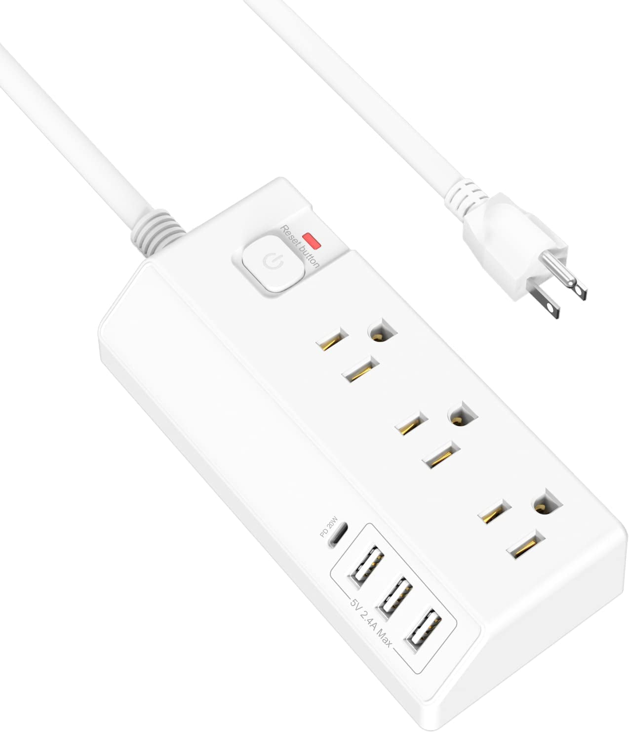"20W USB C Power Strip, Desktop Surge Protector with 3 Outlet 4 USB