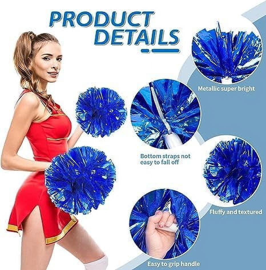 Metallic Cheerleading Pom Poms, 6Pcs Cheerleaders Cheer Pom Poms with Baton Handle, Cheering Squad Hand Flower