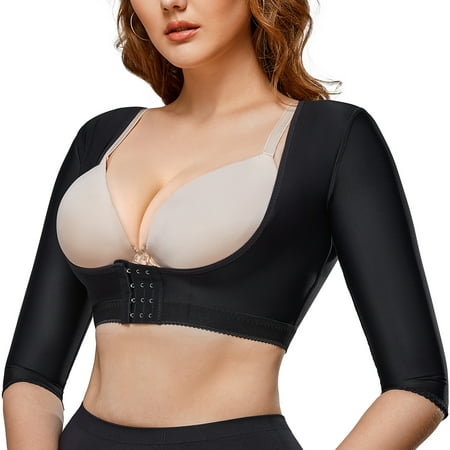 

Gotoly Women Upper Arm Shaper Body Compression Sleeves Post Surgical Slimmer Humpback Posture Corrector Tops Shapewear (Black Large)