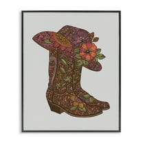 Stupell Industries Paisley Cowboy Boots Botanical & Floral Painting Black Framed Art Print Wall Art, 16 x 20