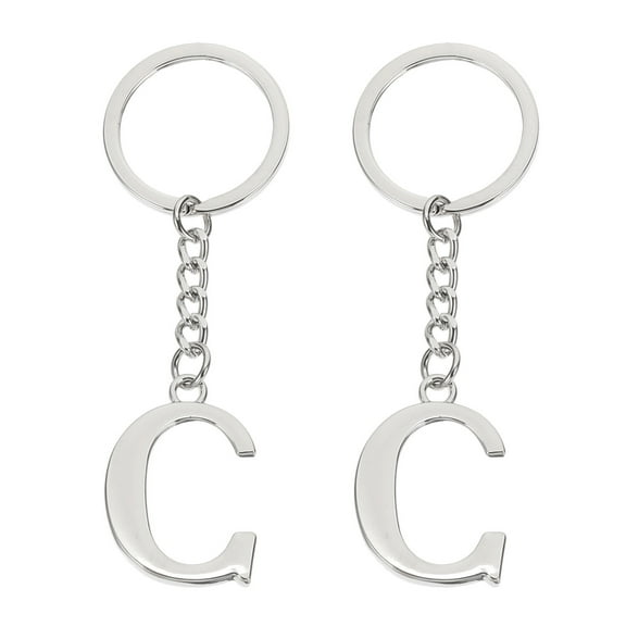 Uxcell Initial Letter Keychain Letter A-Z Keychain Alphabet C Pendant Key Ring for Backpack Purse Bag, Silver 2Pcs