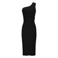 thumbnail image 3 of Women One Shoulder Ruched Cocktail Midi Dress Elegant Casual Party Bodycon Wedding Guest Dress Evening Prom Dresses Black XL, 3 of 5