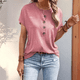 thumbnail image 4 of Tops Henley de Corta para Mujer, Cuello en V, Elegantes, Informales, Holgados, Rosa, XXL, 4 of 6