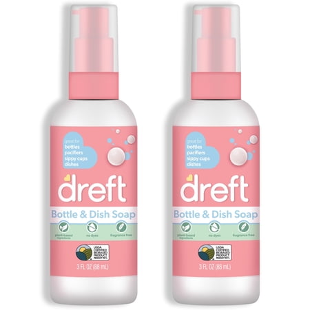 DREFT Bottle and Dish Soap | Made to Clean Baby Bottles, Sippy Cups, Pacifiers, Breast Pumps, & More | Gently Removes Milk Film & Odors | Plant Based, Fragrance Free Dish Soap | 3 Fl Oz (Pack of 2)