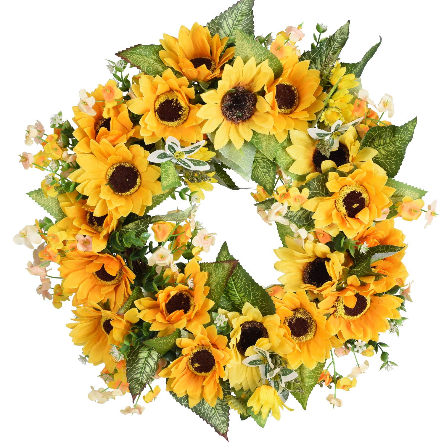 TINGOR Artificial Sunflower Wreath Springtime Flower Wreath with Yellow ...