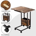 thumbnail image 5 of Sofa Side Table, Foldable End Table with Storage Basket, C Shaped Table with Wheels for Living Room Bedroom Small Spaces, Rustic Brown, 5 of 5