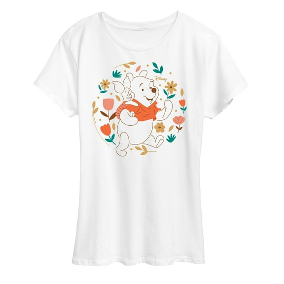Winnie the Pooh - Pooh and Piglet Playing in Flowers - Women's Short Sleeve Graphic T-Shirt