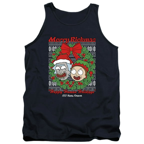 Rick and Morty Merry Rickmas Ugly Christmas Unisex Adult Tank Top,Navy, Small