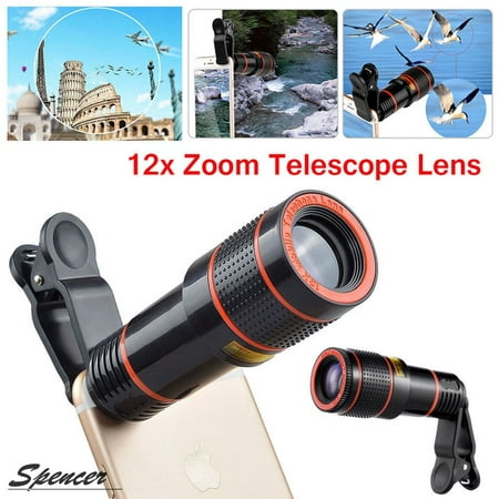HD 12X Optical Zoom Telescope Camera Lens Clip On Binocular Photography For iPhone Samsung Cell (Best Camera Lens For Mobile Phone)