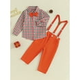 thumbnail image 2 of Liacowi Toddler Boy 2 Piece Christmas Gentleman Suit Long Sleeve Plaid Button Shirt with Bow Tie + Suspenders Pants Christmas Formal Outfit 9M-4T, 2 of 8