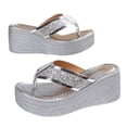 thumbnail image 4 of Samdudou Wedge Sandals Open Toe Thong Flip Flop Glitter Embellished Heel Summer Casual Beach Pool Vacation Ladies Outdoor Style Footwear Daily Wear Lightweight Modern Trendy, 4 of 7