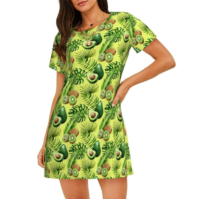 Balery Kiwi and Avocado Camisón de manga corta con cuello redondo para mujer, cómodo y elegante.