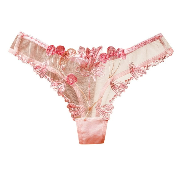 WZXFASHION Culottes Aguichant pour Femmes en Maille Entièrement Transparentes avec Broderie, Culottes pour Femmes Rose Taille Unique