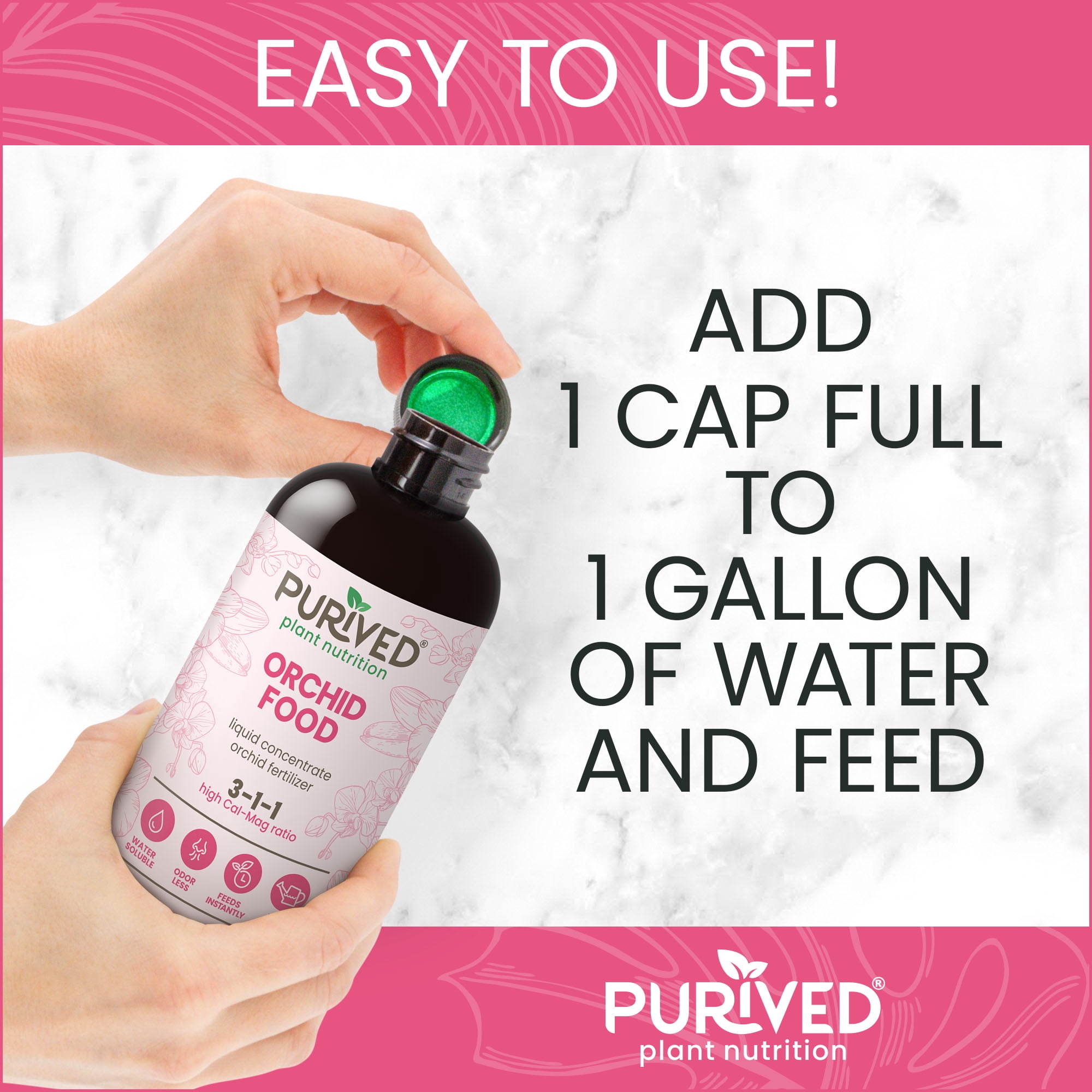 Purived 16oz Orchid Liquid Fertilizer - Makes 50 Gallons, Boosts Blooms & Root Strength, Ideal for Phalaenopsis, Dendrobium & More, Supports Vibrant, Long-Lasting Flowers, Made in USA