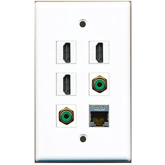 RiteAV - 3 HDMI 2 Port RCA Green 1 Port Shielded Cat6 Ethernet Wall Plate