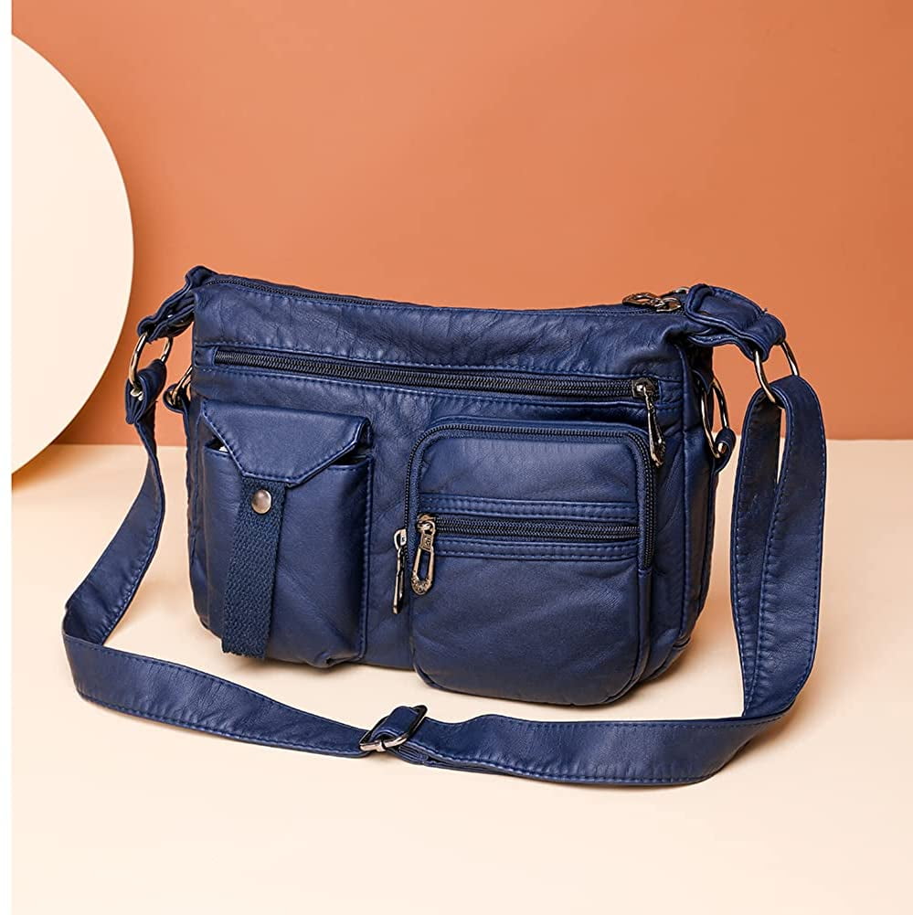 Soft Leather Crossbody Purse for Women Pocketbooks Waterproof Shoulder Bag Ladies Multi Pocket Crossbody Bag