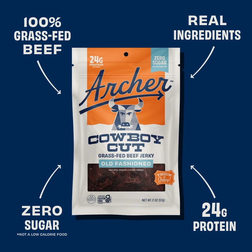 Pack of 12, Country Archer Provisions Cowboy Cut Old Fashioned Beef Jerky, 2 oz
