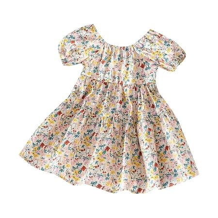 

Booker Girls Summer Floral Back Hollowed Out Bow Short Sleeve Crew Neck A Swing Casual Daily Going Out