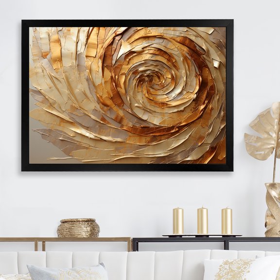 Designart "Mocha Spiral With Gilded Brown" Abstract Spirals Picture Framed Wall Decor
