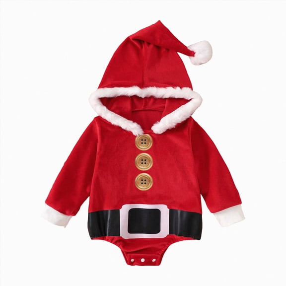 Ulanda Baby Boy Girl Christmas Outfit Newborn Santa Romper Long Sleeve Hooded Jumpsuit My First Christmas Clothes (Red, 12-18 Months)