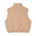 thumbnail image 6 of Htigea Puffer Vest for Women Corduroy Sleeveless Stand Collar Gilet Full Zip Warm Waistcoat Jackets with Pockets Khaki L, 6 of 9