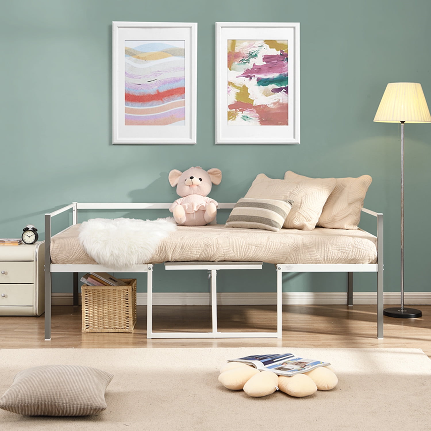 Twin Size Metal Daybed with BuiltinDesk, Adjustable Daybed with Desk